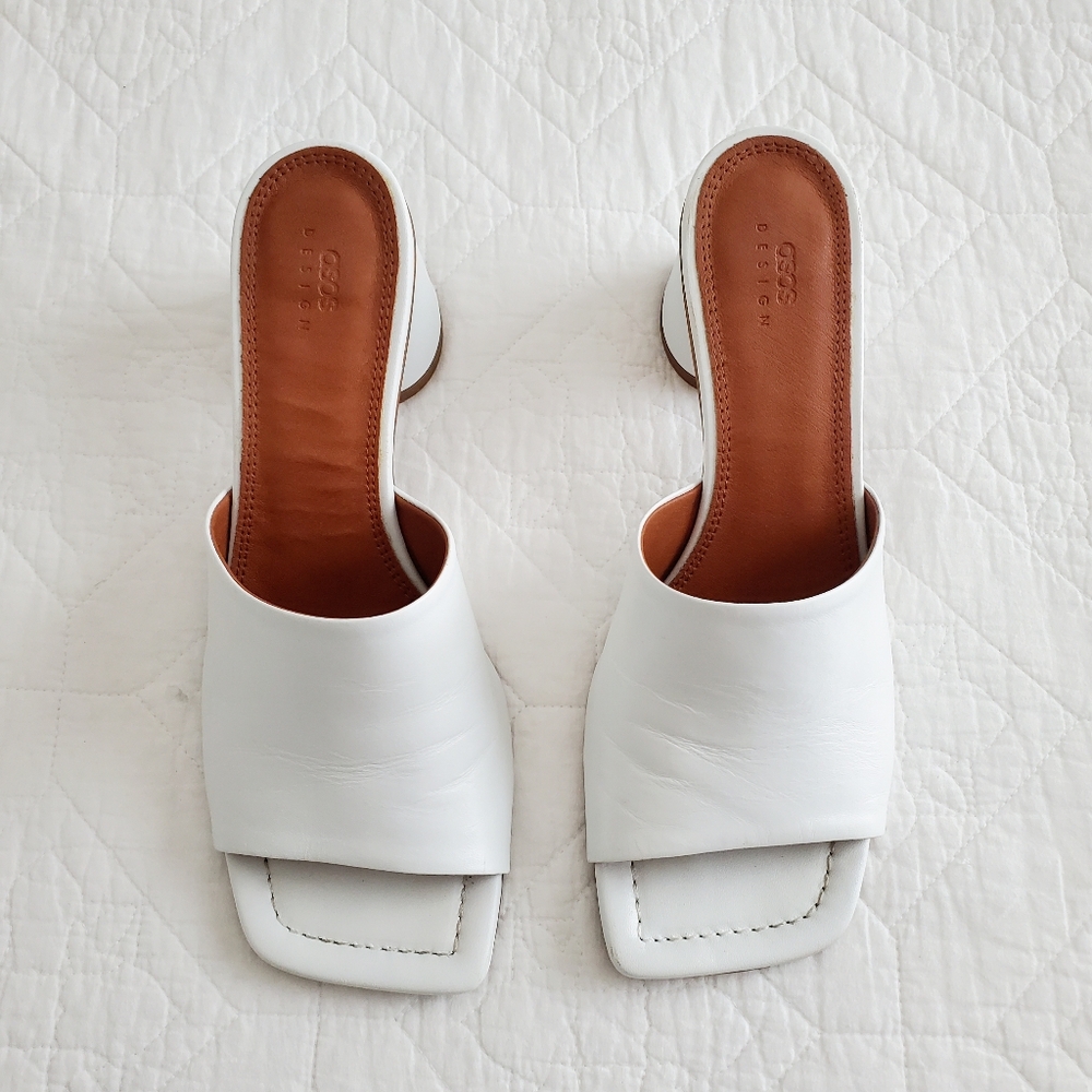 SOLD ASOS DESIGN Health Premium Leather Heeled Mules In White - Picture 5 of 8
